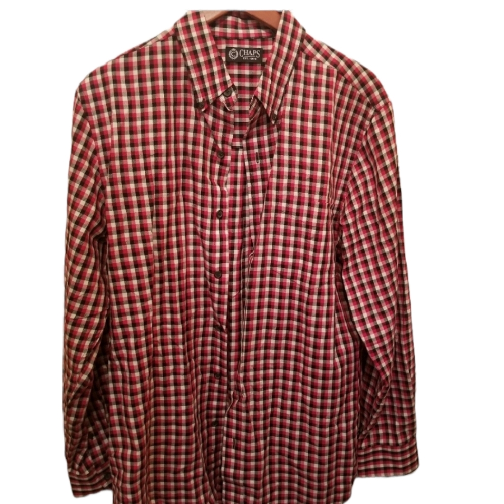 Chaps Button Down Plaid Shirt Mens Size Medium Preppy Black Red White